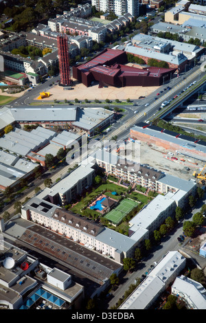 elevated aerial view of inner city lawyer rise apartment complex on Sturt Street South Melbourne Victoria Australia Stock Photo