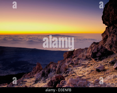 Sunrise on Teide(Gran Canaria in the background), Canary Islands, Spain Stock Photo