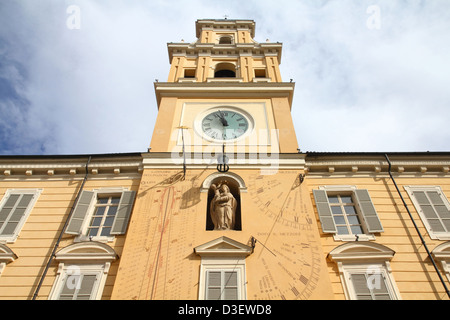 Parma, Italy - Emilia-Romagna region. Town Hall with famous sundial. Stock Photo