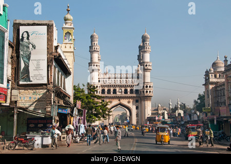 The Charminar 1591 mosque  Hyderabad Andhra Pradesh India east bank of Musi  northeast lies the Laad Bazaar Stock Photo