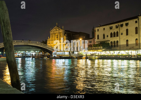 Church of the Scalzi and the Ponte degli Scalzi on the Grand Canal Venice at Night Stock Photo