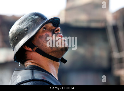 Actor is in action in the live stunt show called Water world Stock Photo