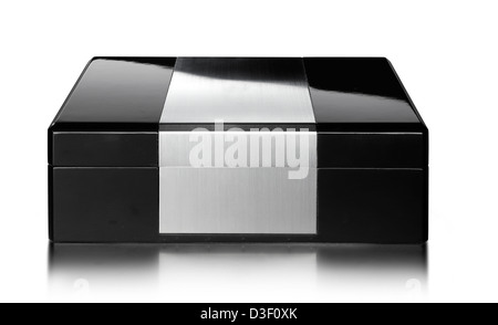 Cigar humidor black lacquer brushed metal Stock Photo