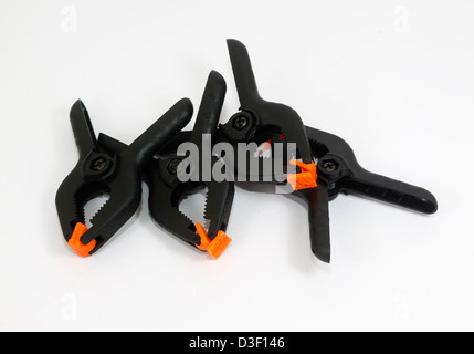 4 Plastic mini clamps Stock Photo