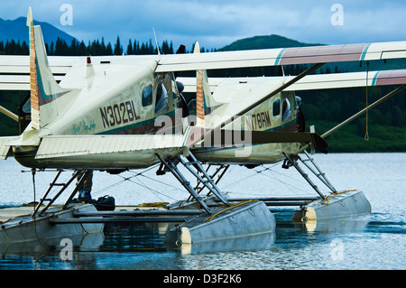 DeHavilland Beaver floatplanes docked on Lake Aleknagik, near Dillingham Alaska Stock Photo