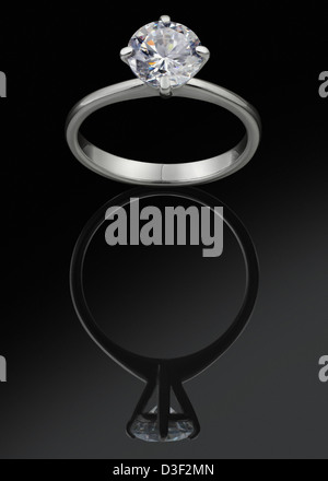 Diamond ring on black with reflection Stock Photo