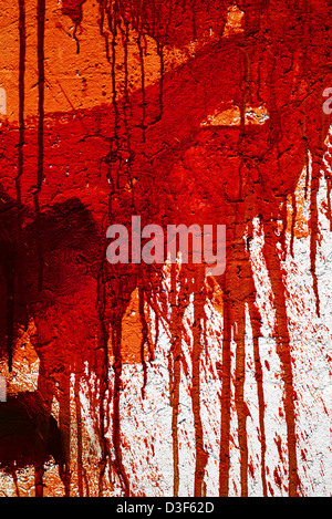 Texture of white obsolete wall with bloody red stains Stock Photo