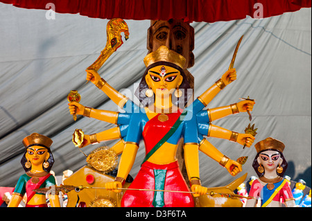 Goddess Durga, a modern display, pandal, during the Hindu festival of Durga Puja, Kolkata, India. Stock Photo