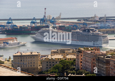 Genoa, Italy, the cruise ship Fantasia at the exit of the port of Genoa Stock Photo
