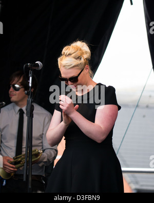 Leonie Tremain of the soul band Tremain performs live on stage. Stock Photo