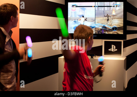 Berlin, Germany, children play on the Playstation at Sony at IFA 2010 Stock Photo