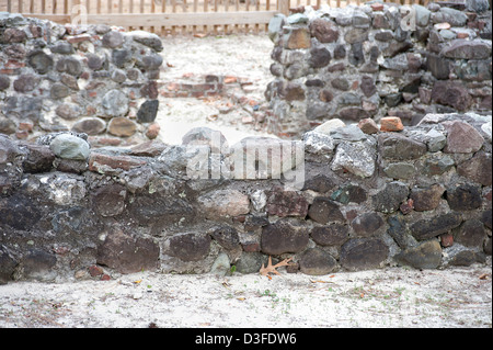 Sailing ship ballast stones used as foundation for American Pre-Revolutionary war structures in Brunswick Town, North Carolina. Stock Photo
