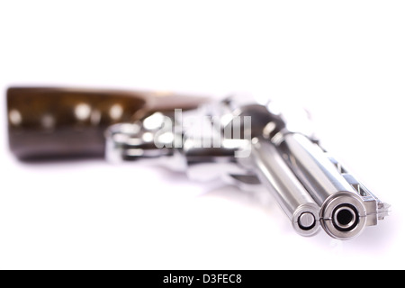 Close up view of a airsoft gun isolated on a white background. Stock Photo