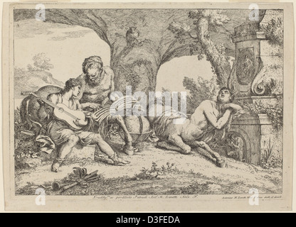 Gaetano Zompini after Giovanni Benedetto Castiglione (Italian, 1700 - 1778 ), Chiron Teaching Music to Achilles, 1758, Stock Photo