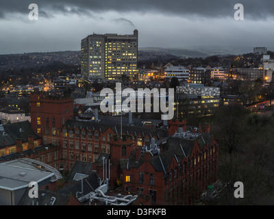 Aerial views of University of Sheffield and Hallamshire  early morning South Yorkshire England Stock Photo