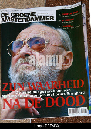 (dpa) - A photo of Prince Bernhard of the Netherlands, who died on 1 December 2004, can be seen on the cover of the Dutch weekly 'De Groene Amsterdammer' in Groningen, Netherlands, 10 December 2004. So-called 'secret talks' between the journalist Martin van Amerongen, who has also died in the meantime, and Prince Bernhard are published in the magazine: 'His truth after his death'. Stock Photo