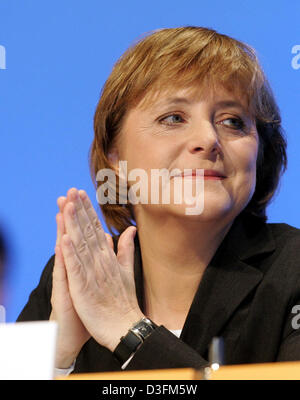 (dpa) - The photo shows Angela Merkel, Leader of the German Christian Democratic Union (CDU), during the CDU's 18th party congress in Duesseldorf, Germany, 6 December 2004. The party congress took place under the motto 'Deutschlands Chancen nutzen' (to use Germany's chances). Stock Photo