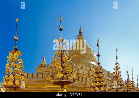 11th Century Shwezigon Pagoda in Bagan in Myanmar (formerly Burma). This is a stitch of several images. Stock Photo