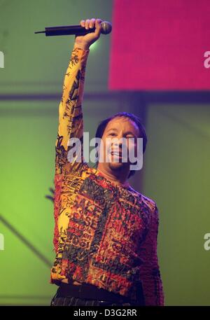 (dpa) - Swiss pop star DJ Bobo performs during the 'Bravo Supershow 2003' in Cologne, Germany, 8 March 2003. The show will be broadcast on 22 March on RTL. (ATTENTION: Picture allowed for print only with reference to the event!) Stock Photo