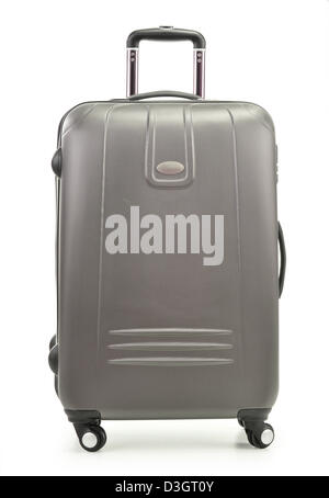 Large polycarbonate suitcase isolated on white Stock Photo