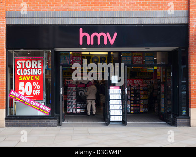Troubled music dealer HMV store in Durham City centre in administration and about to be closed down Stock Photo