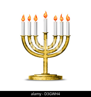 Hanukkah candles all candle lite on the traditional Hanukkah menorah  Stock Photo
