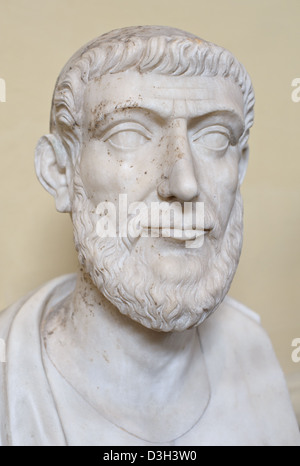 Marble busts of portraits of various ancient romans in the Vatican Museum in Vatican City in Rome the capital of Italy Stock Photo