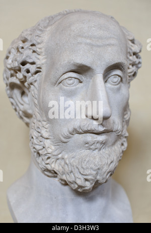Marble busts of portraits of various ancient romans in the Vatican Museum in Vatican City in Rome the capital of Italy Stock Photo