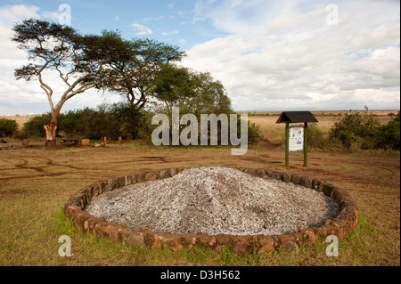 Mound of elephant tusk ash at the historical Ivory burning site, Nairobi National Park, Nairobi, Kenya Stock Photo