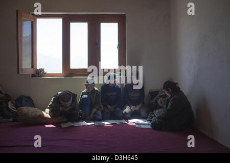 Kyrgyz students  studying at a Central Asia Inst funded school in Bozai Gumbaz, in the Wakhan, Afghanistan. Stock Photo
