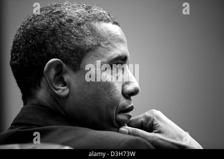 US President Barack Obama attends a meeting in the Roosevelt Room of the White House January 28, 2013 in Washington, DC. Stock Photo