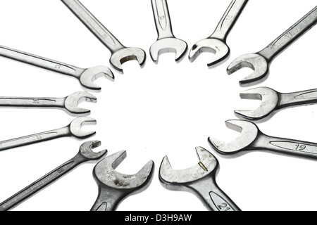 Different wrenches isolated on white, forming a circle. Stock Photo