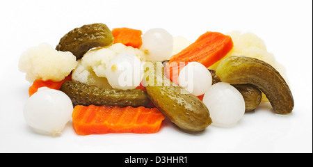 Gherkins pickled onions olives and carrot Stock Photo