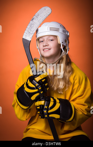 portrait of a teenage female hockey player Stock Photo