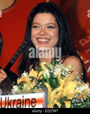 (dpa) - The winner of this year's Eurovision Song Contest, Ruslana from Ukraine, smiles after winning the Eurovision Song Contest in Istanbul, Turkey, 16 May 2004. It was the first time ever that the Ukraine won the Grand Prix song contest. Stock Photo