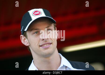 (dpa) - British formula one pilot Jenson Button (BAR-Honda) pictured at the Circuit de Catalunya near Barcelona, Spain, 6 May 2004. The Formula 1 Grand Prix of Spain will take place on 9 May 2004. Stock Photo