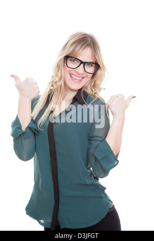 successful business woman thumbs up for success Stock Photo