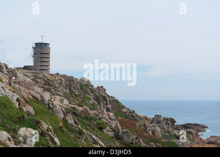 Coastguard Station at Corbiere Point built on top of World War 2 German watch tower on Jersey, Channel Islands Stock Photo