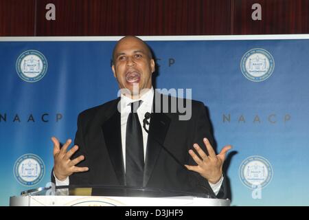 Feb. 15, 2013 - New York, New York, U.S. - EXCLUSIVE MAYOR CORY BOOKER OF NEWARK NEW JERSEY ATTENDS THE 97TH SPINGARN AWARD DINNER MARRIOTT MARQUIS HOTEL.(Credit Image: © Mitchell Levy/Globe Photos/ZUMAPRESS.com) Stock Photo