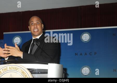 Feb. 15, 2013 - New York, New York, U.S. - EXCLUSIVE MAYOR CORY BOOKER OF NEWARK NEW JERSEY ATTENDS THE 97TH SPINGARN AWARD DINNER MARRIOTT MARQUIS HOTEL NYC  ON 2/15/2013.(Credit Image: © Mitchell Levy/Globe Photos/ZUMAPRESS.com) Stock Photo