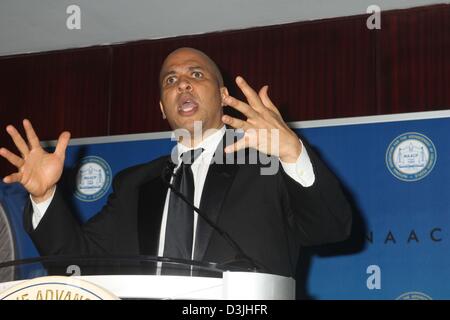 Feb. 15, 2013 - New York, New York, U.S. - EXCLUSIVE MAYOR CORY BOOKER OF NEWARK NEW JERSEY ATTENDS THE 97TH SPINGARN AWARDS DINNER MARRIOTT MARQUIS NYC ON 2/15/2013.(Credit Image: © Mitchell Levy/Globe Photos/ZUMAPRESS.com) Stock Photo