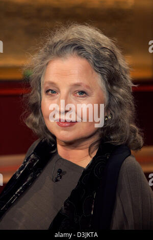 (dpa) - German actress Hanna Schygulla ('The Marriage of Maria Braun', 'Effi Briest', 'The Clown') smiles in a picture taken during a German TV show in Cologne, Germany, 15 March 2005. Stock Photo