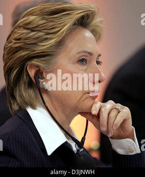 (dpa) - US Senator Hillary Clinton listens intently during the 41st Munich Conference on Security Policy in Munich, Germany, 13 February 2005. Stock Photo