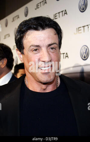 (dpa) - US actor Sylvester Stallone smiles as he attends the world premiere of the VW Jetta on the occasion of the Los Angeles Motorshow in Los Angeles, California, USA, on Wednesday 5 January 2005. Stock Photo