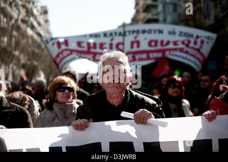 Thessaloniki, Greece. 20th February 2013. Protester shout slogans. Greece's largest labour unions on 24-hour general strike in protest against the following government austerity policies on February 20, 2013 in Thessaloniki, Greece. Credit:  Konstantinos Tsakalidis / Alamy Live News Stock Photo