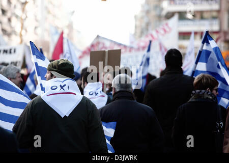 Thessaloniki, Greece. 20th February 2013. Greece's largest labour unions on 24-hour general strike in protest against the following government austerity policies on February 20, 2013 in Thessaloniki, Greece. Credit:  Konstantinos Tsakalidis / Alamy Live News Stock Photo