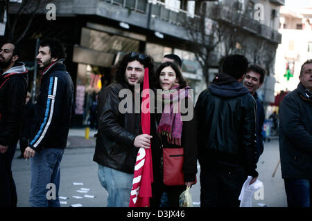 Thessaloniki, Greece. 20th February 2013. Protesters during the rally. Greece's largest labour unions on 24-hour general strike in protest against the following government austerity policies on February 20, 2013 in Thessaloniki, Greece. Credit:  Konstantinos Tsakalidis / Alamy Live News Stock Photo