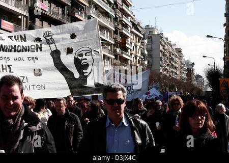Thessaloniki, Greece. 20th February 2013. Greece's largest labour unions on 24-hour general strike in protest against the following government austerity policies on February 20, 2013 in Thessaloniki, Greece. Credit:  Konstantinos Tsakalidis / Alamy Live News Stock Photo