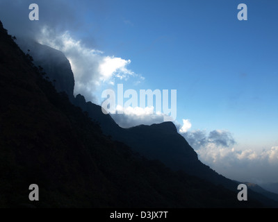 Panoramic view of the cloud covered Agasthya hills in the Western Ghats of South India. Stock Photo