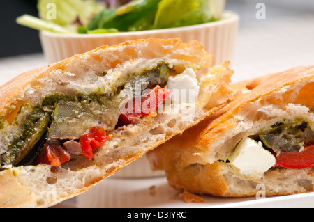 Italian ciabatta panini sandwichwith with vegetable and feta cheese Stock Photo